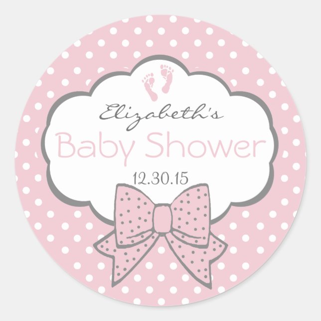 Rosa und Gray-Baby-Dusche Runder Aufkleber (Vorderseite)