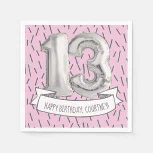 Rosa und Gray Balloon Girls 13. Geburtstagsparty Serviette