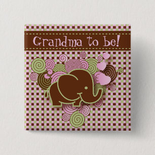 Rosa und Großmutter des Brown-Baby-Elefant- zum Button
