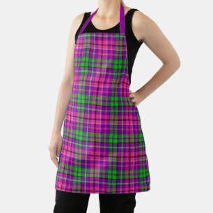 Rosa und Grün auf violettem Karo-Tartan-Muster Schürze