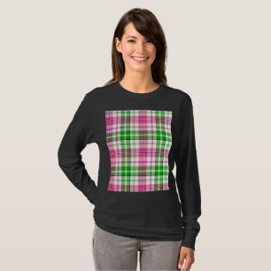 Rosa und Grün auf weißem Karo-Tartan-Muster T-Shirt