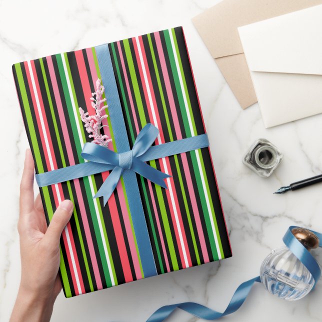 Rosa und grün gestreift geschenkpapier (Schenken)