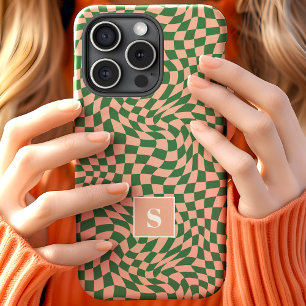 Rosa und grün gewellte karierte monogrammierte Case-Mate iPhone hülle