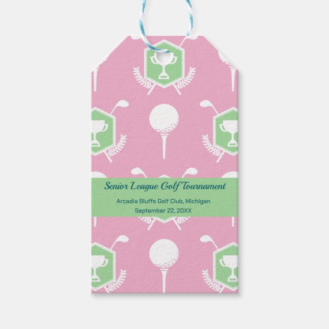 Rosa und Grün - Golf Party Geschenkanhänger (Vorderseite)