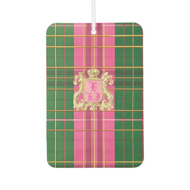 Rosa und grün Kariert Autolufterfrischer (Vorderseite)