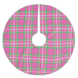 Rosa und Grün kariert Polyester Weihnachtsbaumdecke