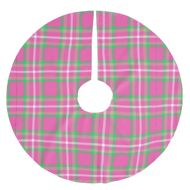Rosa und Grün kariert Polyester Weihnachtsbaumdecke (Vorderseite)