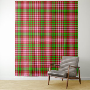 Rosa und grün kariert Tartan Rot Wandteppich