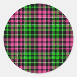 Rosa und grün kariert Tartan Schwarz  Runder Aufkleber