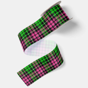 Rosa und grün kariert Tartan Schwarz Satinband