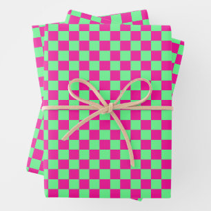 Rosa und grün kariertes Druckmuster Geschenkpapier Set