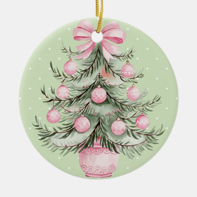 Rosa und Grün Keramik Ornament (Vorne)