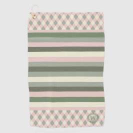 Rosa und grün Mit Monogramm Golfhandtuch