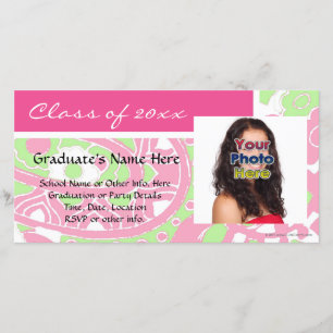 Rosa-und Grün-nette Abschluss-Foto-Karten Ankündigung