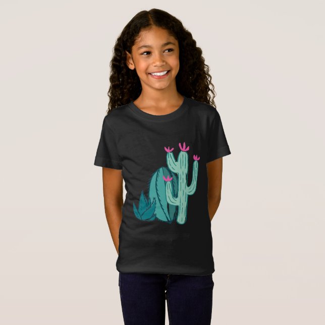 Rosa-und Grün-niedlicher Kaktus T-Shirt (Vorne ganz)