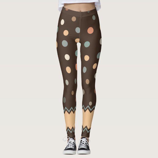 Rosa-und Grün-PastellTupfen auf Brown Leggings (Vorderseite)