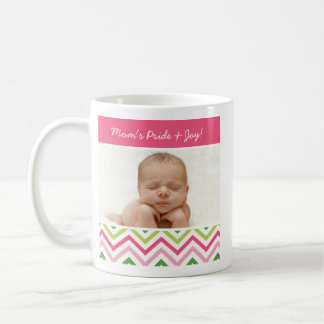 Rosa-und Grün-Zickzack Foto-Tasse Kaffeetasse