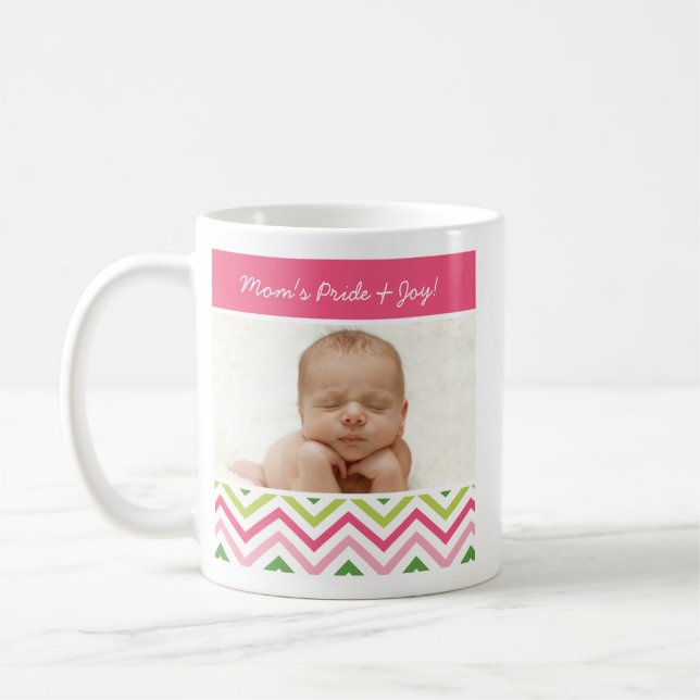 Rosa-und Grün-Zickzack Foto-Tasse Kaffeetasse (Links)