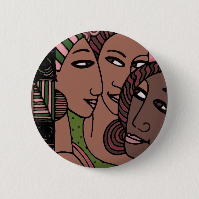 Rosa und grüne Afroamerikaner-Frauen Button (Vorderseite)