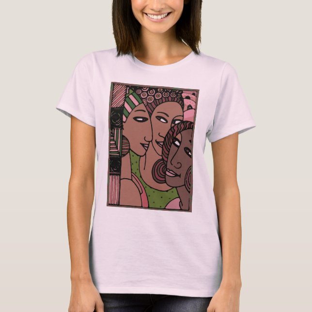 Rosa und grüne Afroamerikaner-Frauen T-Shirt (Vorderseite)