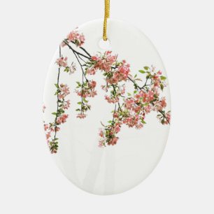 Rosa und grüne Apfelblüten Keramikornament