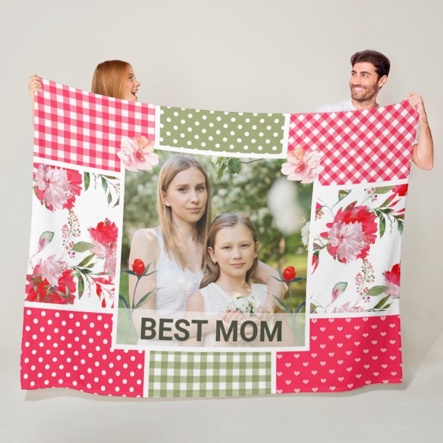 Rosa und grüne Aquarellfarben Blumenmuster-Mama Fleecedecke (Beispiel)