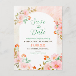 Rosa und grüne Aquarellfarben Save the Date Ankündigungspostkarte