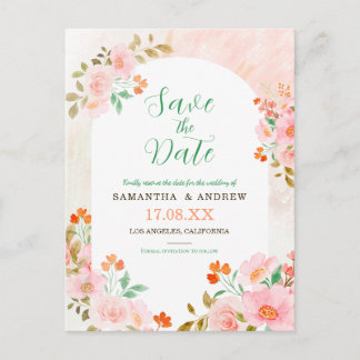 Rosa und grüne Aquarellfarben Save the Date Ankündigungspostkarte