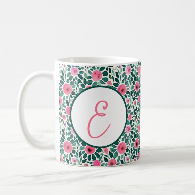 Rosa und grüne Aquarellmuster Kaffeetasse (Links)