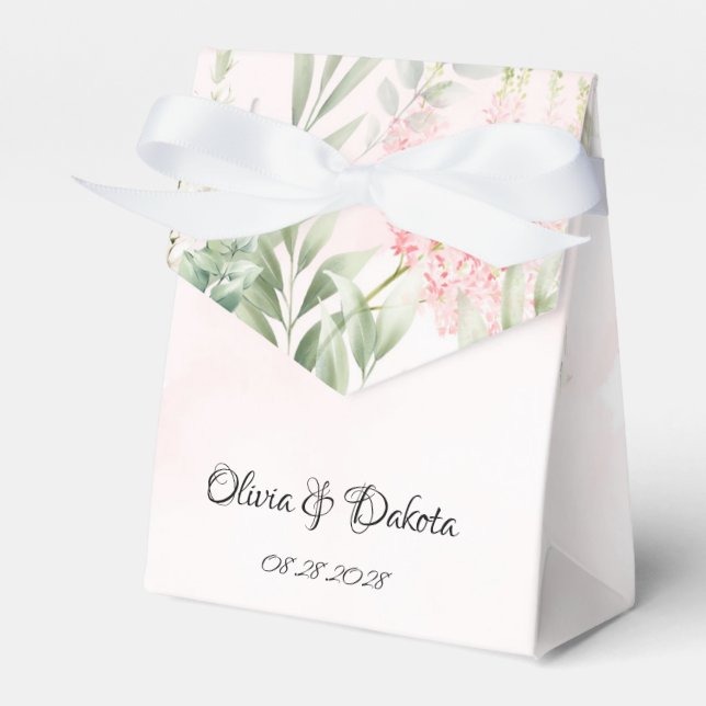 Rosa und grüne Blätter Chic Wedding Geschenkschachtel (Vorderseite)