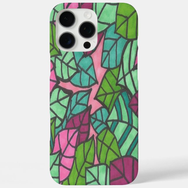 Rosa und grüne Blätter drucken iPhone 16 Pro Max Hülle (Rückseite)