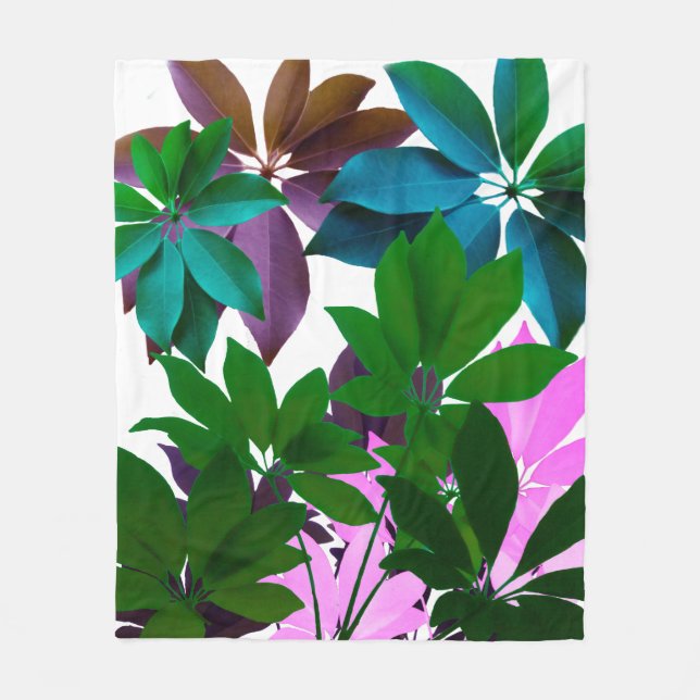 Rosa und grüne Blätter Kunst Fleece Decke (Vorderseite)