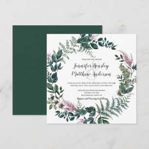 Rosa und grüne Blätter Stems Ferns Wreath   Einladung