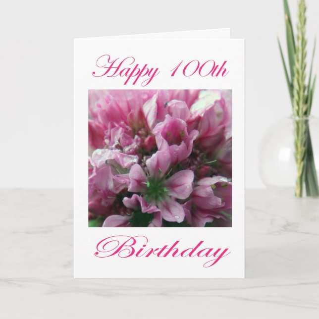 Rosa und grüne Blume Happy 100. Geburtstag Karte (Vorderseite)
