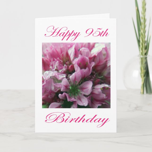 Rosa und grüne Blume Happy 95. Geburtstag Karte (Vorderseite)