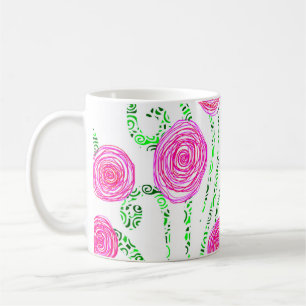 Rosa und grüne Blume Kaffeetasse