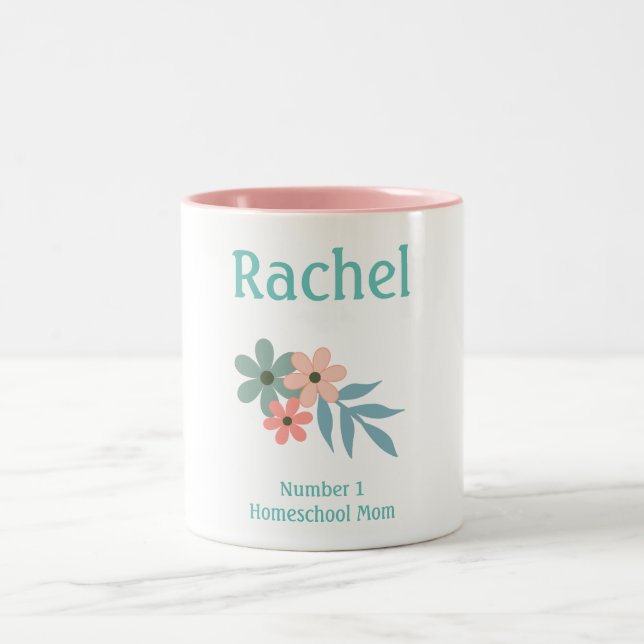 Rosa und grüne Blume Mama Zweifarbige Tasse (Mittel)