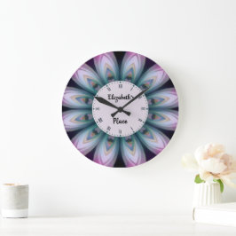Rosa und grüne Blume Mandala Große Wanduhr