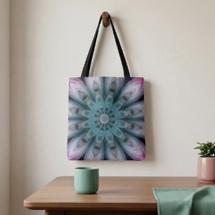 Rosa und grüne Blume Mandala Tasche
