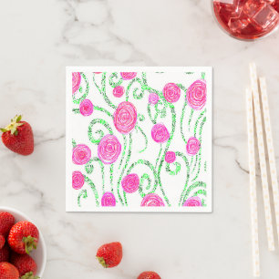 Rosa und grüne Blume Serviette