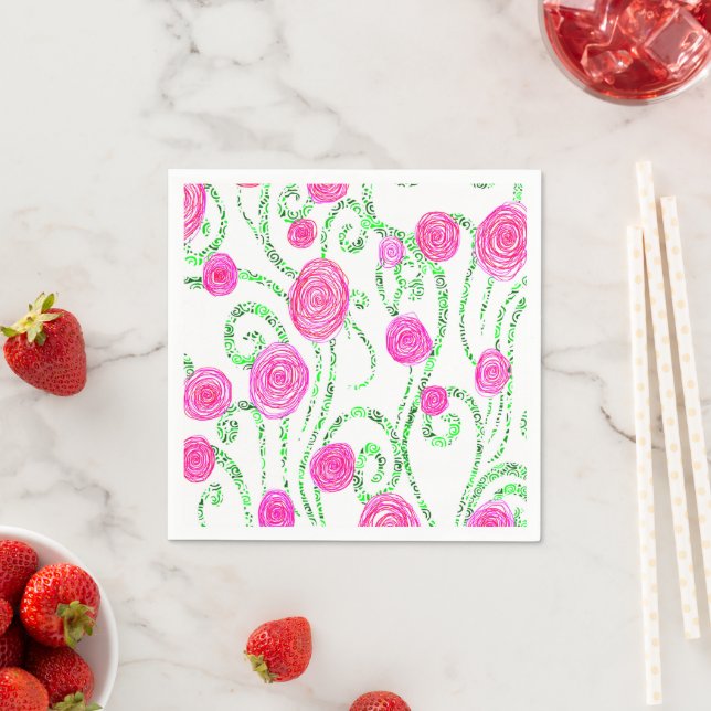 Rosa und grüne Blume Serviette (Beispiel)