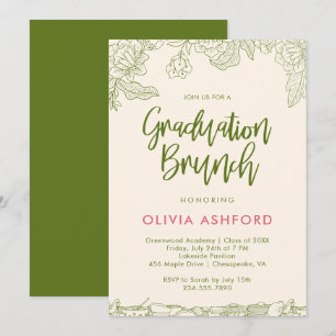 Rosa und grüne Blumen Trendy Brunch Abschluss Einladung