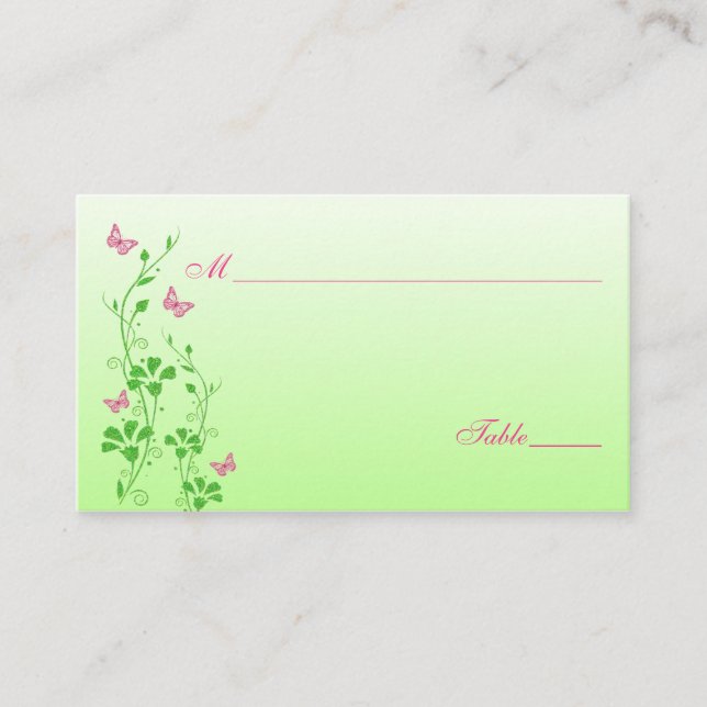 Rosa und grüne Blüte mit Schmetterlingen-Platzkart Platzkarte (Vorderseite)