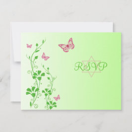 Rosa und grüne Blüte mit Schmetterlingskarte Einladung