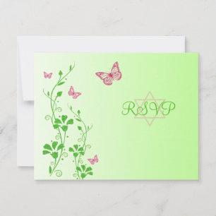 Rosa und grüne Blüte mit Schmetterlingskarte Einladung