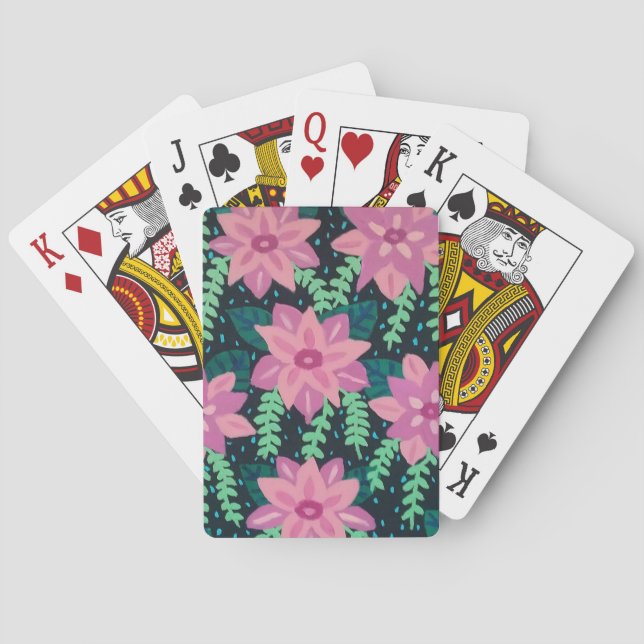 Rosa und grüne Blüten Abstrakt Spielkarten (Rückseite)