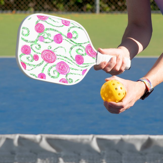 Rosa und grüne Blüten Pickleball Schläger (InSitu)