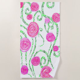 Rosa und grüne Blüten Strandtuch