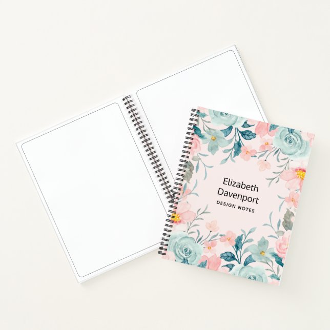 Rosa und grüne Blütenrahmen Notizbuch (Innenseite)