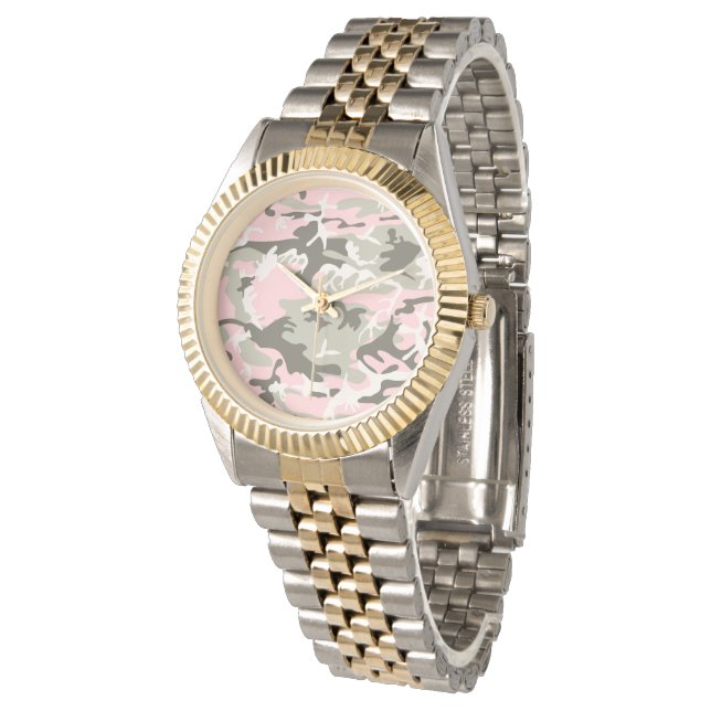 Rosa und grüne Camouflage, Militär, Armee Armbanduhr (Schrägansicht)